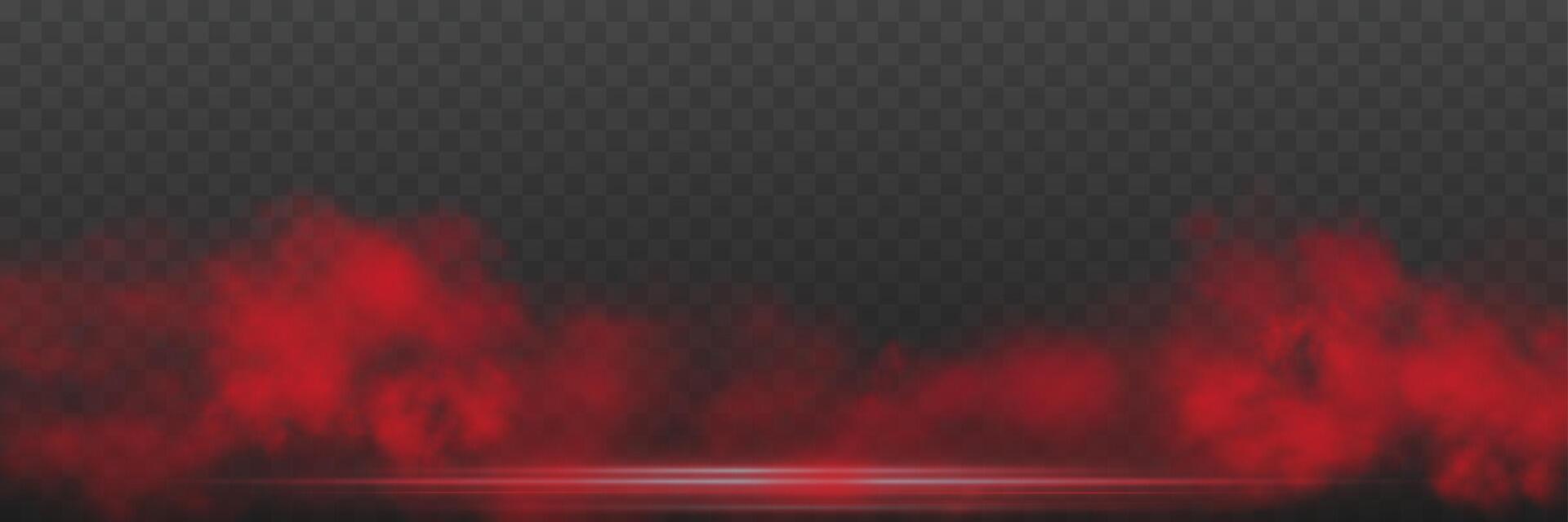Realistic red smoke or haze, overlay effect on a dark background. Hot fire and flame, magic fog, vapor on floor vector