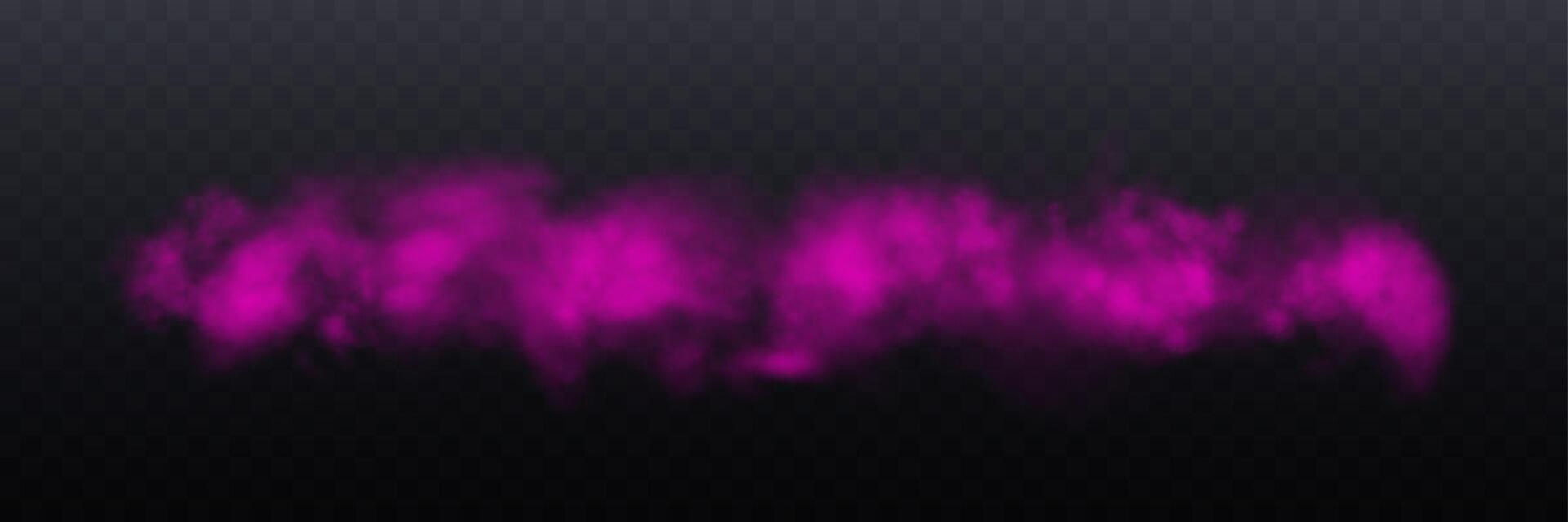 Realistic long pink smoke or haze, overlay effect on a dark background. Hot fire and flame, magic fog, vapor. Abstract illustration vector