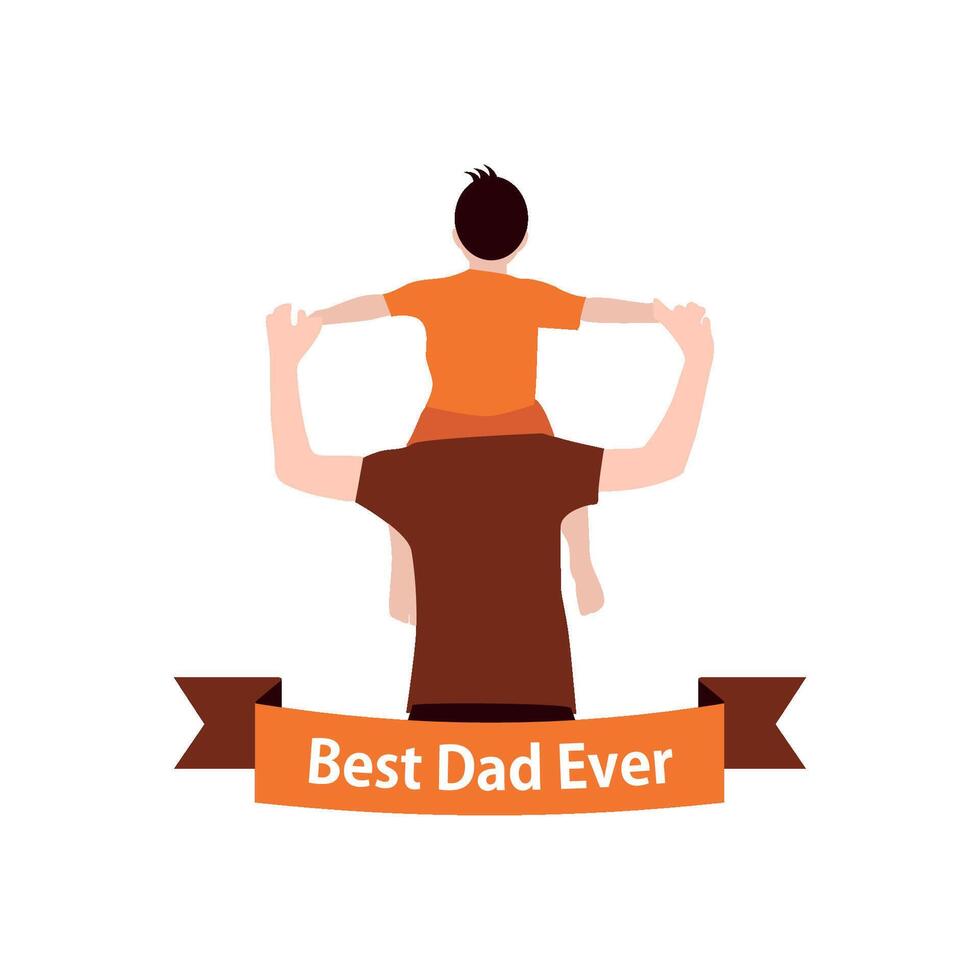 Illustration of a proud father holding his son on his shoulders, with a banner that reads Best Dad Ever. Celebrating the strength and love of a fatherson connection, this artwork is perfect for Father vector