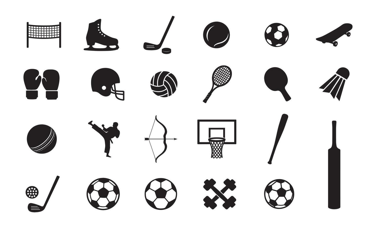 Sports ball or tool silhouette bundle design clip art, set of games illustration symbol, cut out logo icon vector