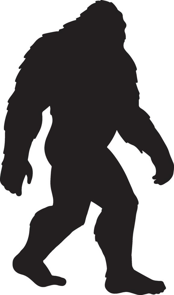 Black silhouette illustration of a walking bigfoot creature or sasquatch on a white background vector