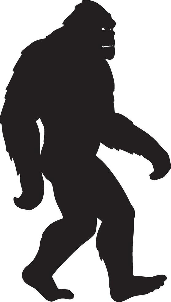 Silhouette of a mythical bigfoot creature walking sideways with a mysterious presence in black and white isolated on white background vector