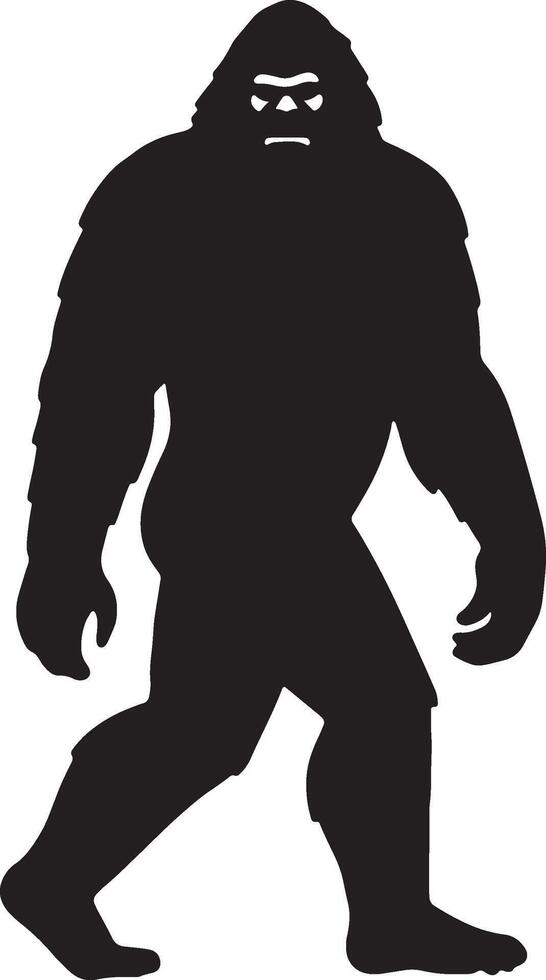 Silhouette illustration depicting a large mythical bigfoot creature walking steadily with powerful physique vector