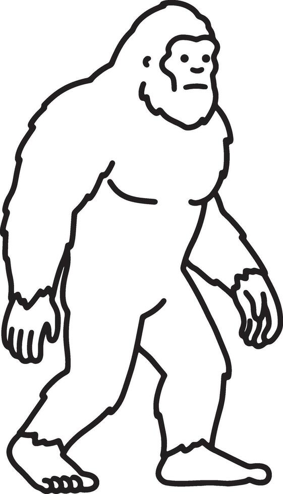 Simple illustrated of bigfoot walking forward in black and white style. vector