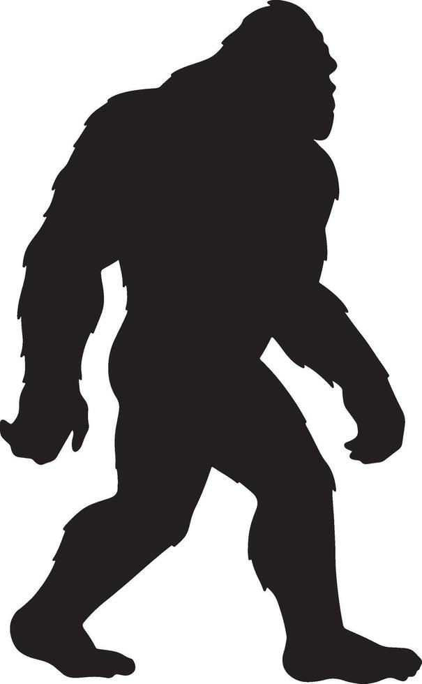 Silhouette depiction of bigfoot walking in profile isolated on a white background illustration vector