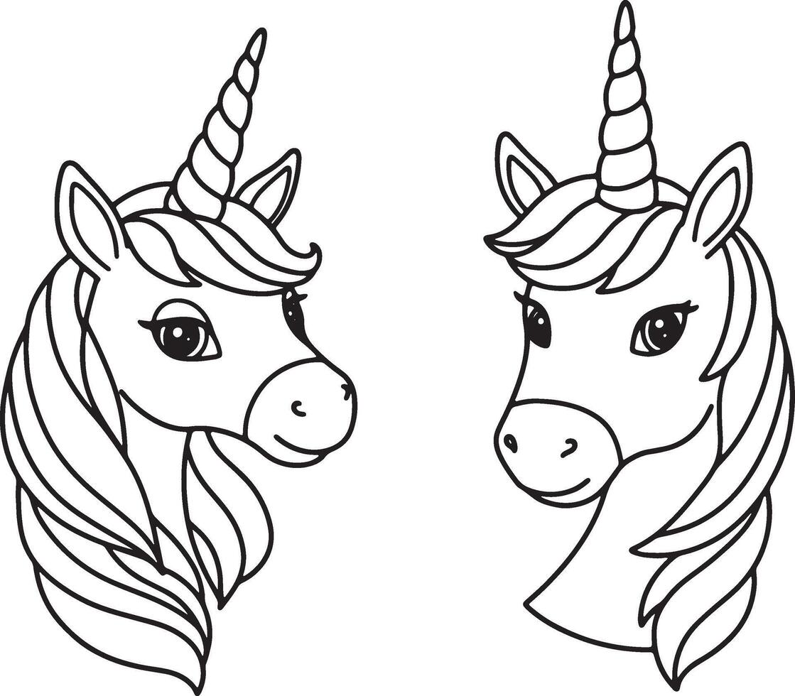 Magical black and white unicorn heads illustration for design and creative projects vector
