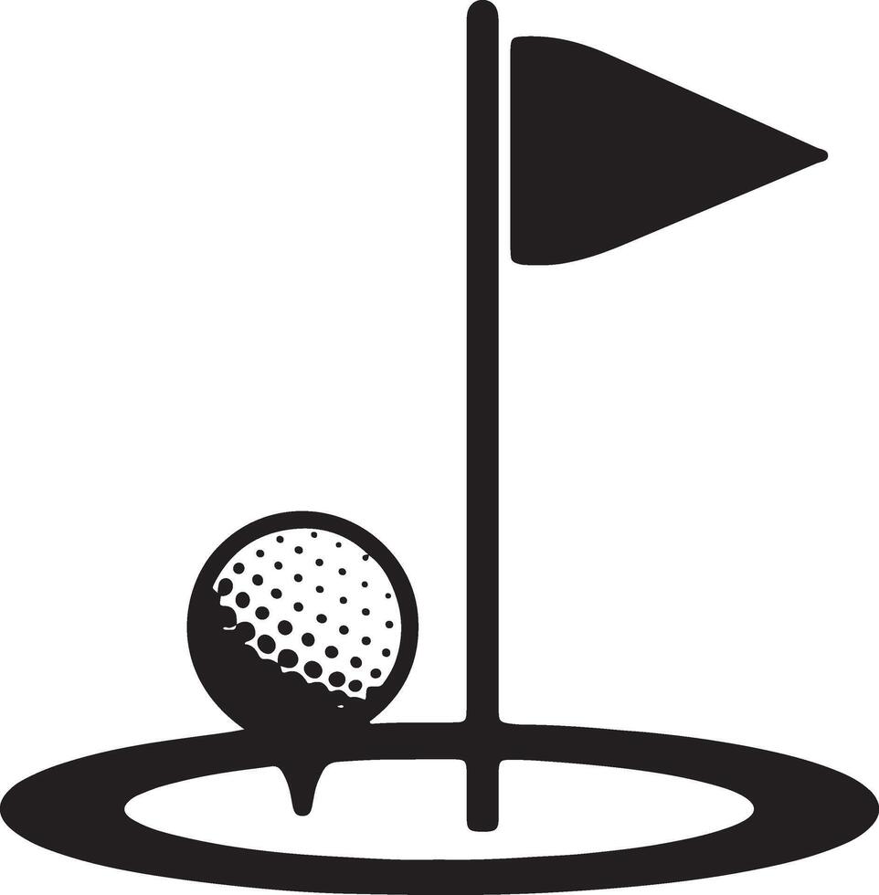 Silhouette illustration of a golf ball near the hole with a flag for sport activity vector