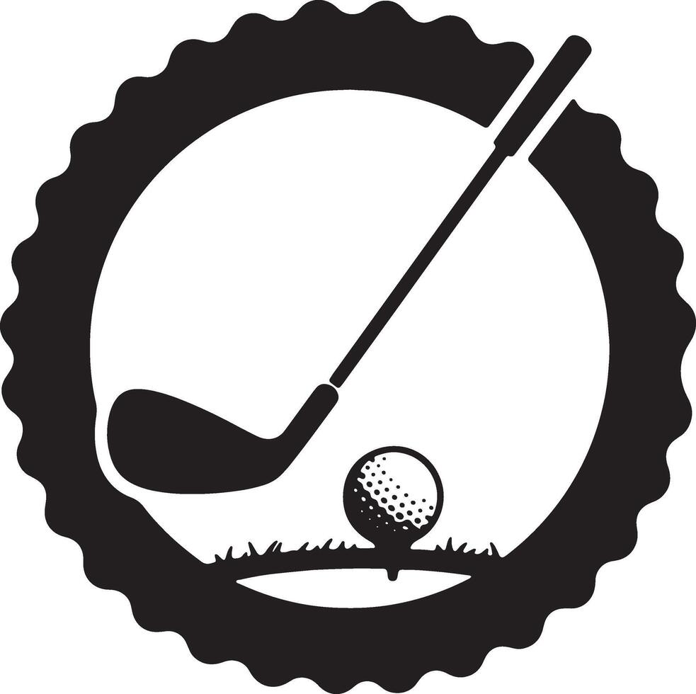 Black and white golf club and ball logo design in a round decorative frame vector