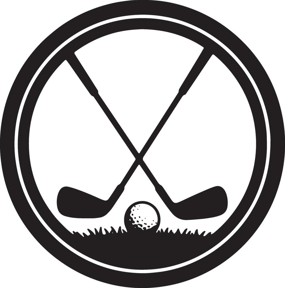 Golf emblem with crossed clubs golf ball and grass inside a circular frame vector