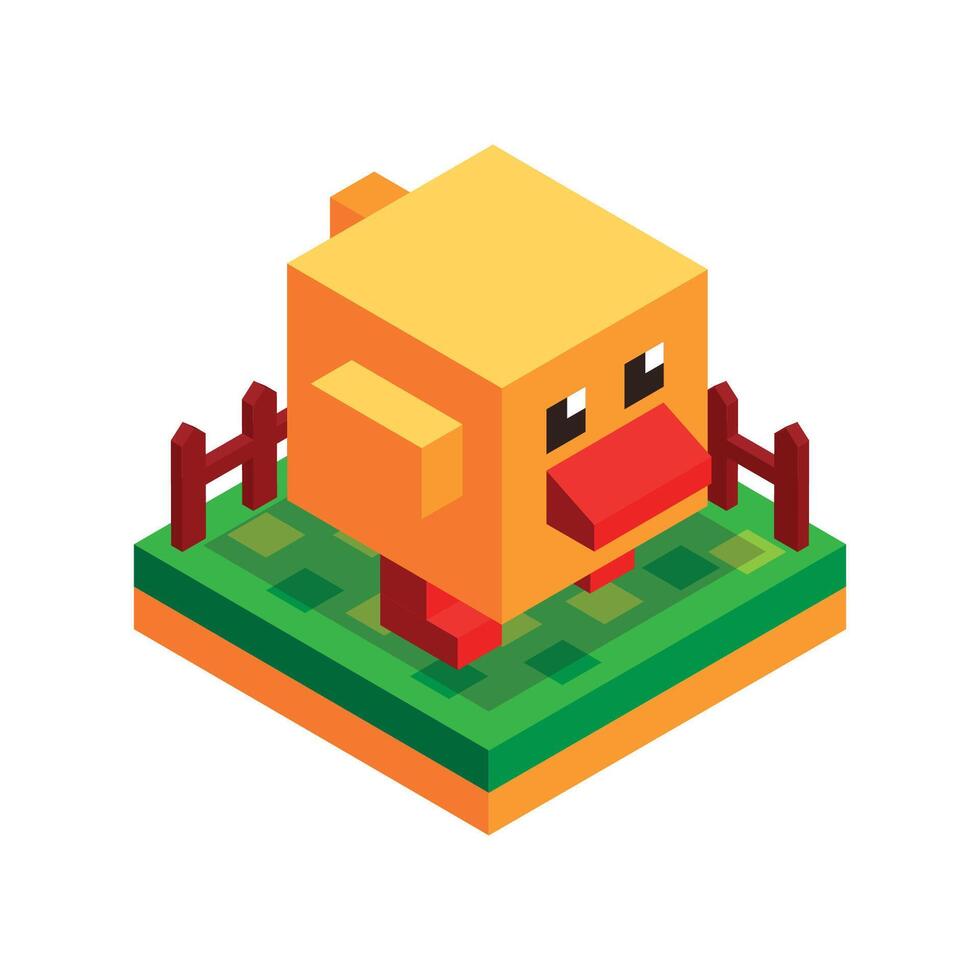 Isometric Duck at the Farm Land vector