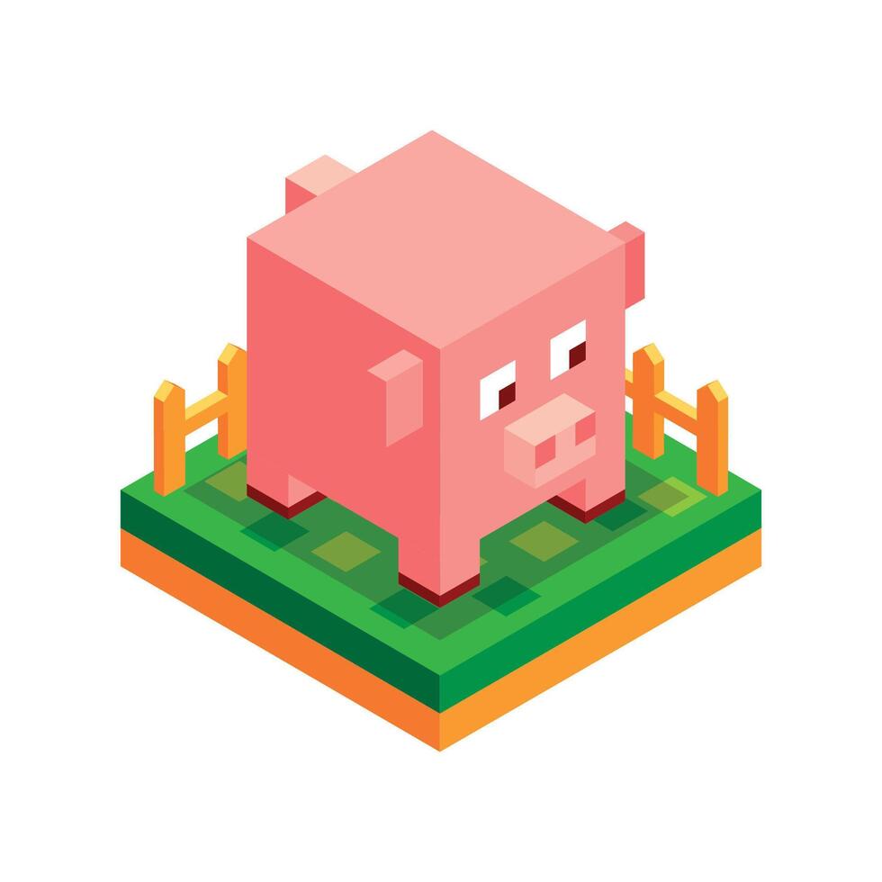 Isometric Pig at the Farm Land vector