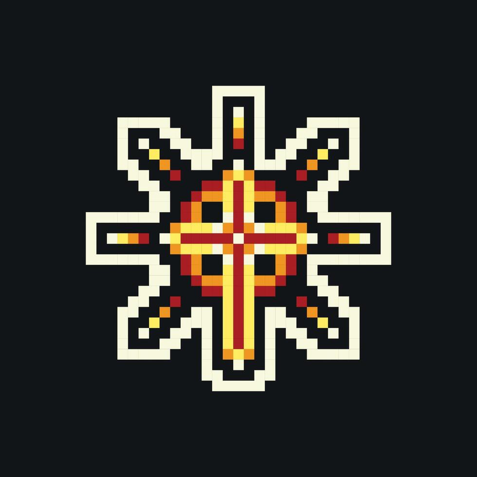 Holly Cross Pixel art Illustration Sticker vector
