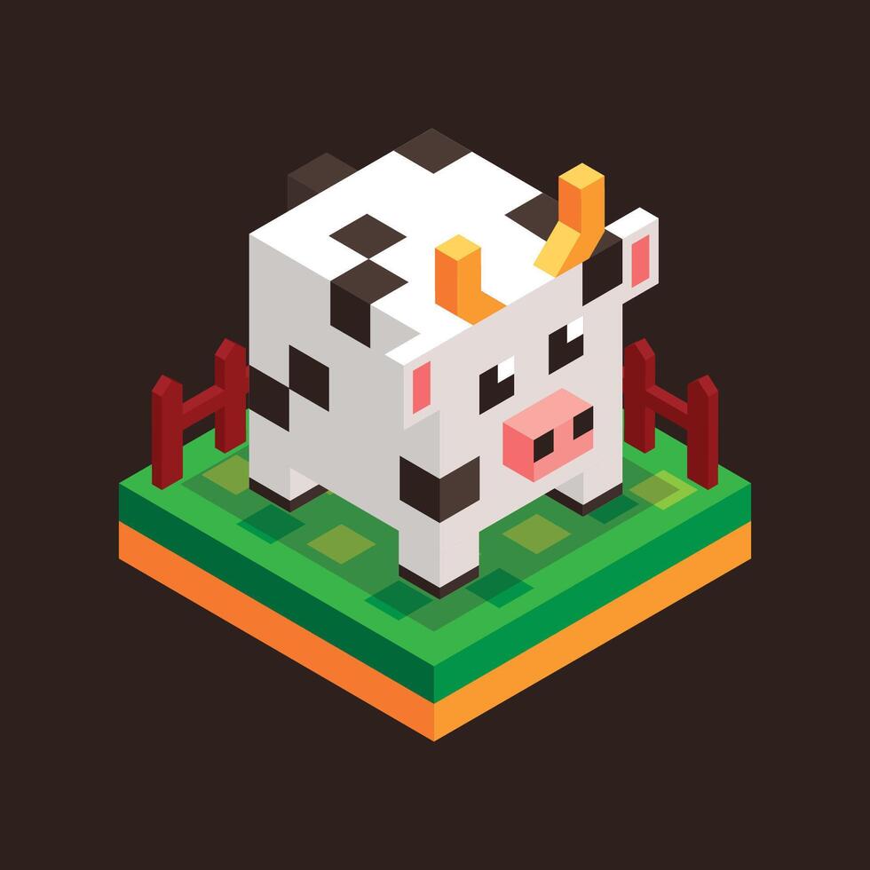 Isometric Cow at the Farm Land vector