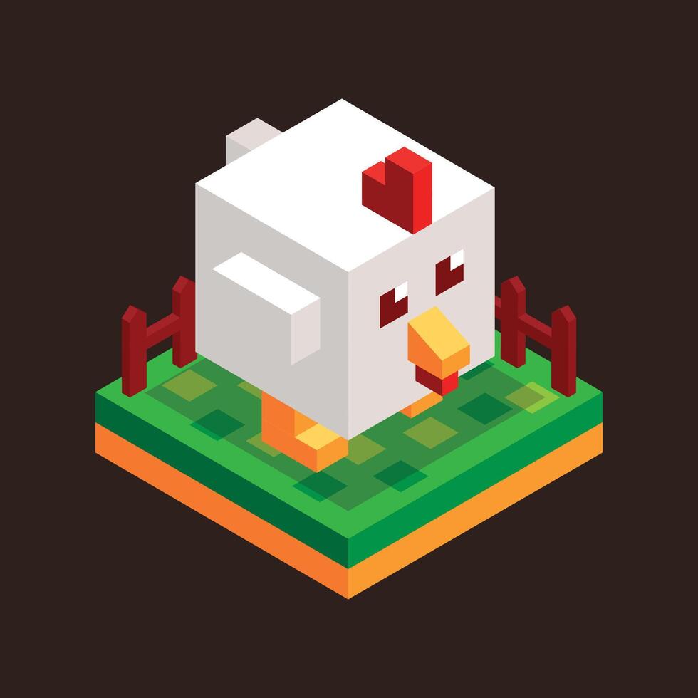 Isometric Chicken at the Farm Land vector