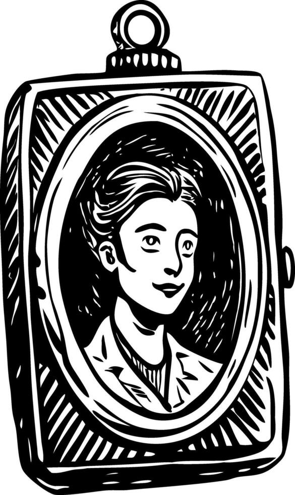 A vintage illustration depicting portrait locket vector