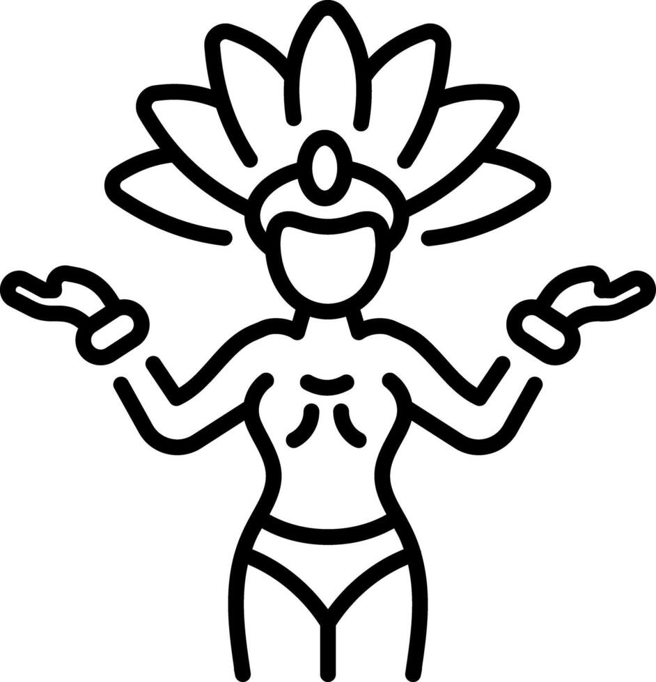 A linear icon of samba queen in costume vector