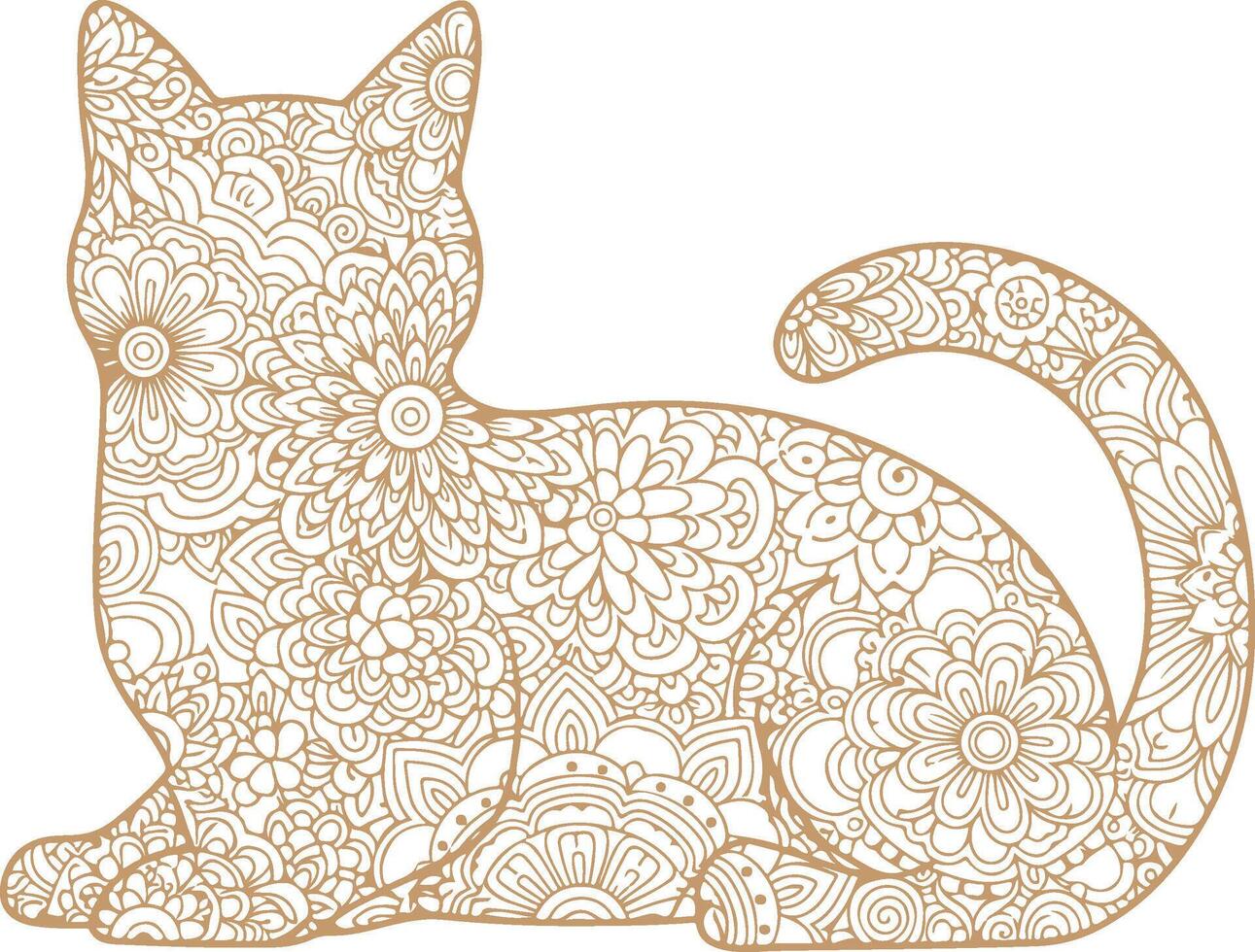 Ornate Cat Mandala Outline vector