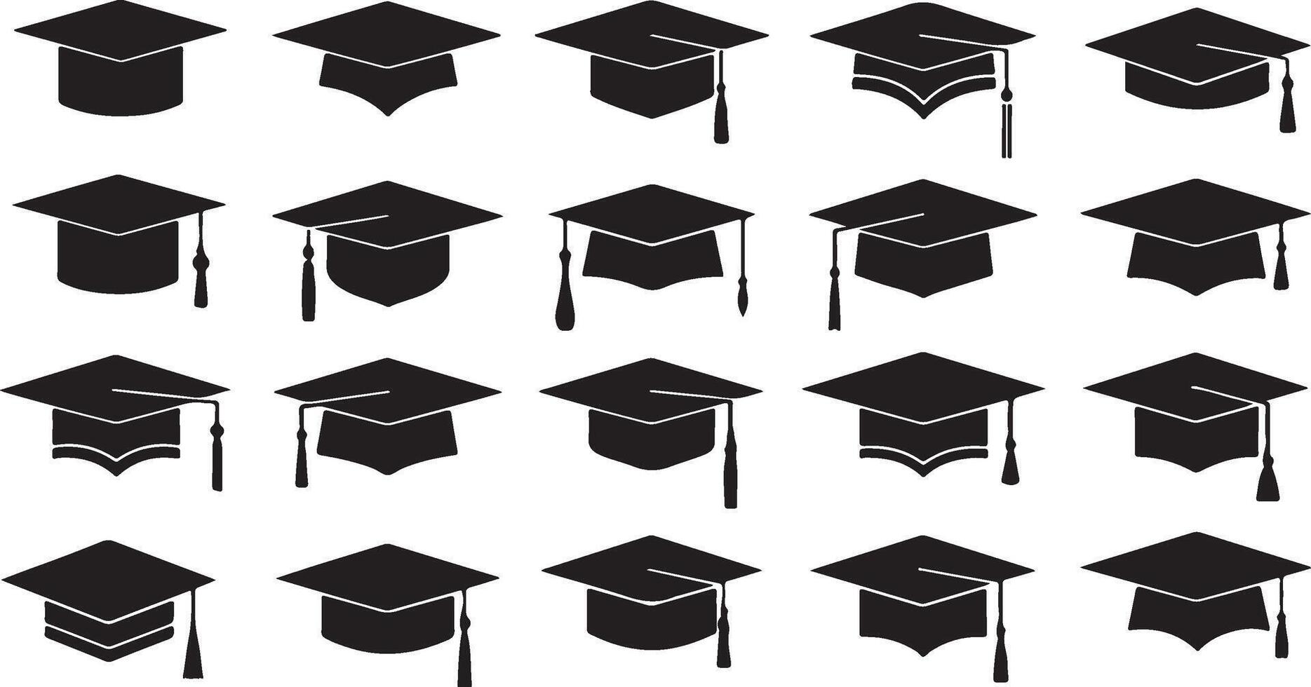 Graduation Cap Silhouette Set vector