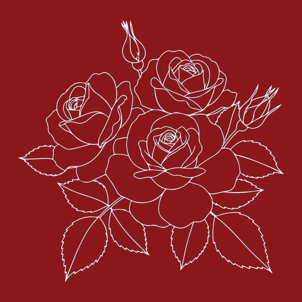 Rose Bunch Outline vector
