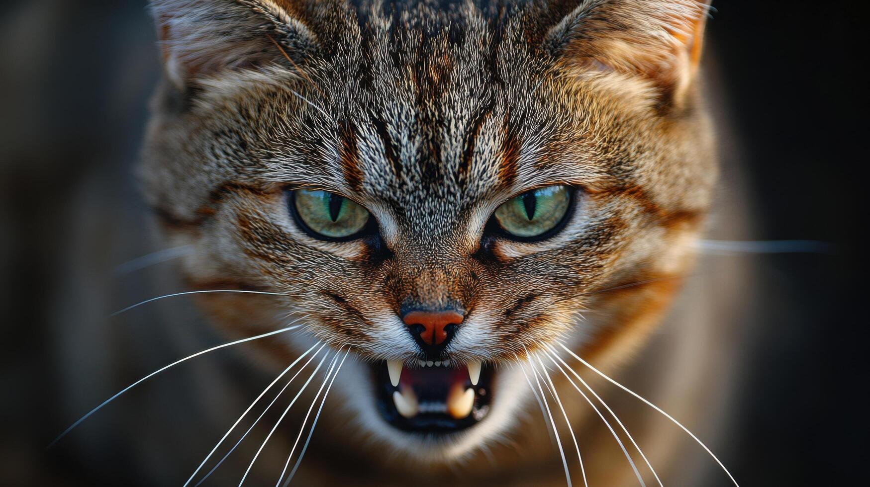 Fierce wild cat displaying threatening posture in natural habitat during daylight photo