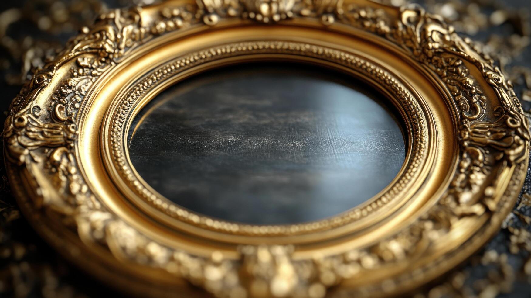 Ornate gold frame without artwork, showcasing craftsmanship and elegance in interior decor photo