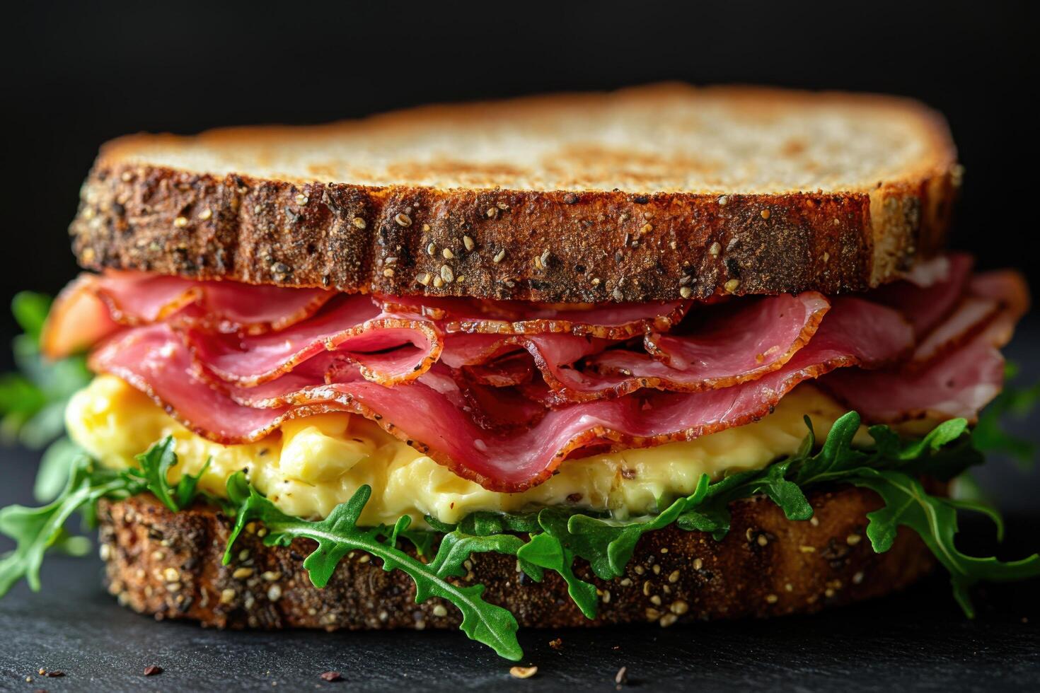 a sandwich with ham, egg and lettuce photo