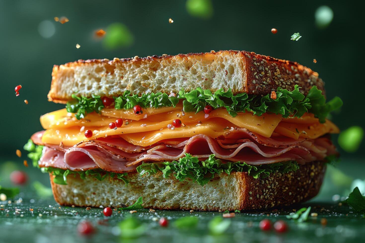 a sandwich with cheese, ham and lettuce photo