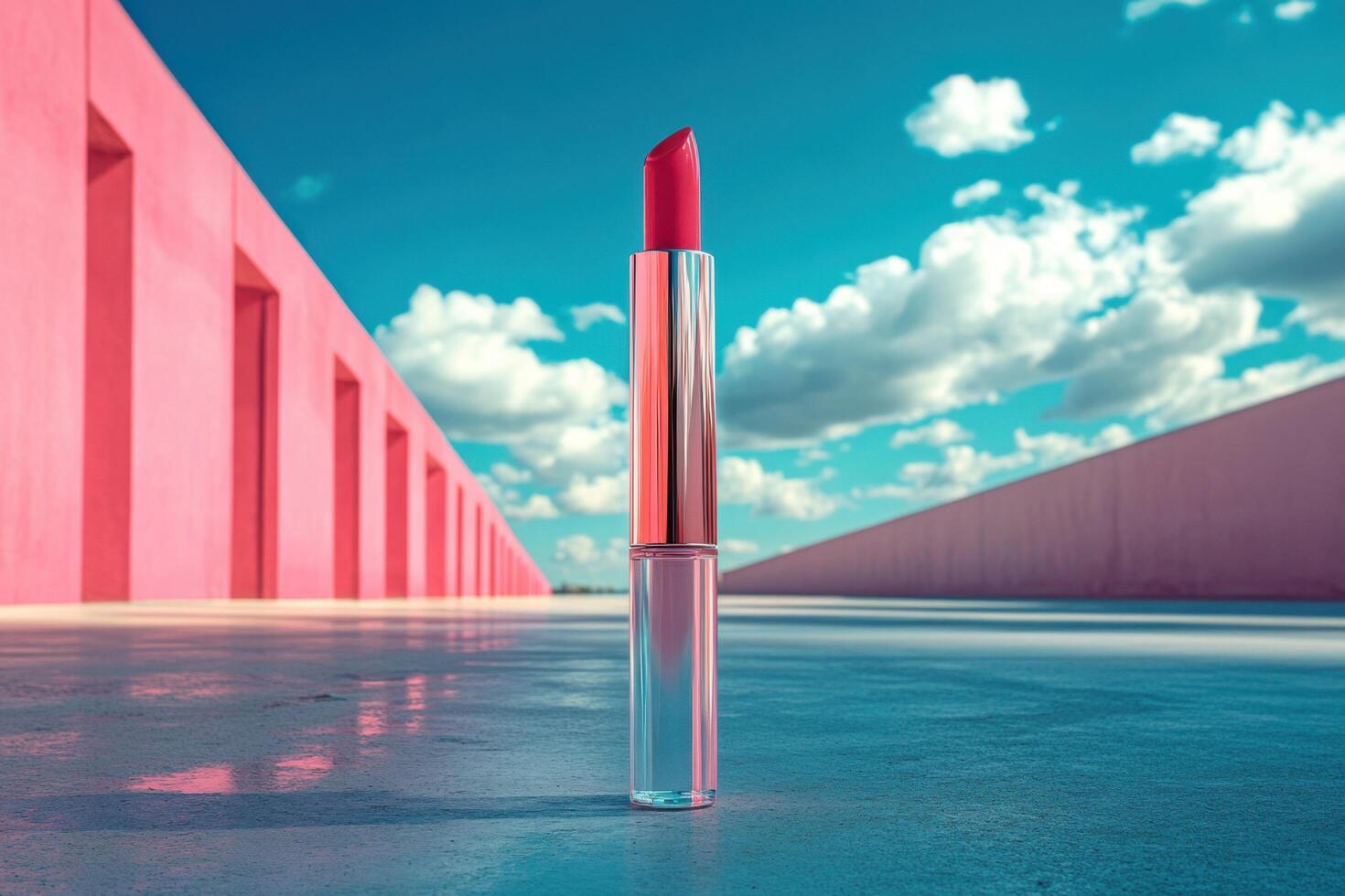 a lipstick is sitting on a concrete wall photo