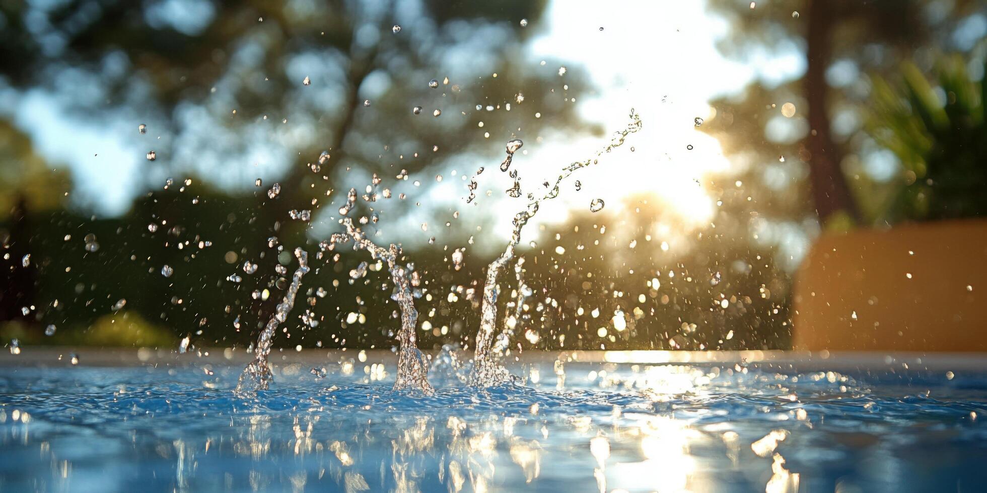 water splashing in a pool with the sun shining photo