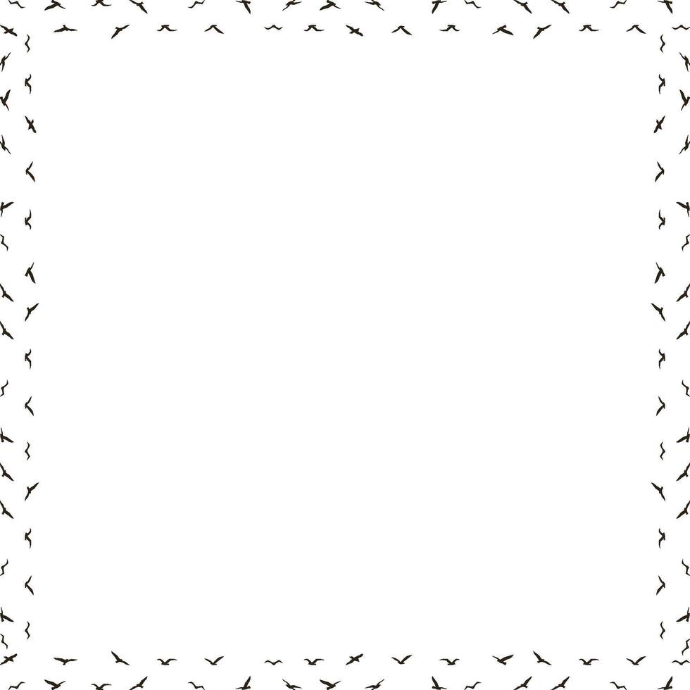 Silhouette of flying birds frame. Starling birds flock in the sky template. Frame with empty space for your text vector