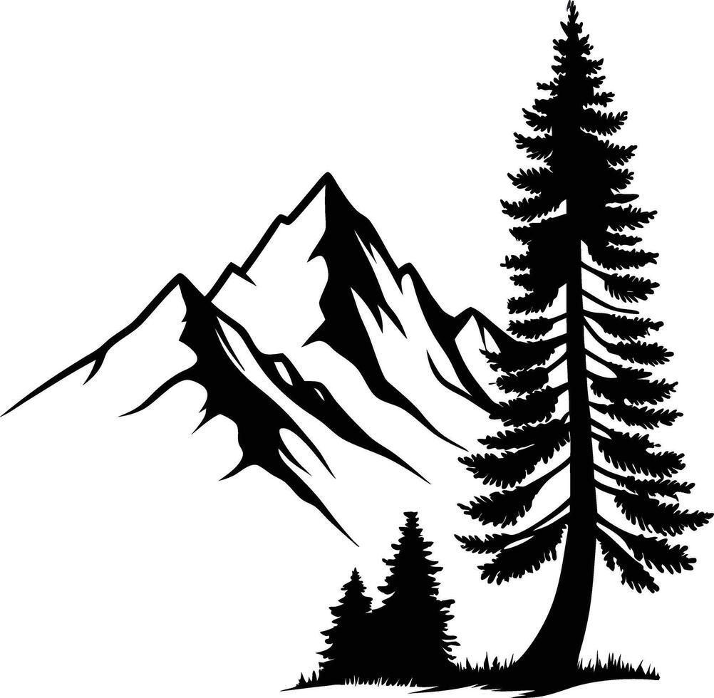 Mountain with Christmas Tree Silhouette vector