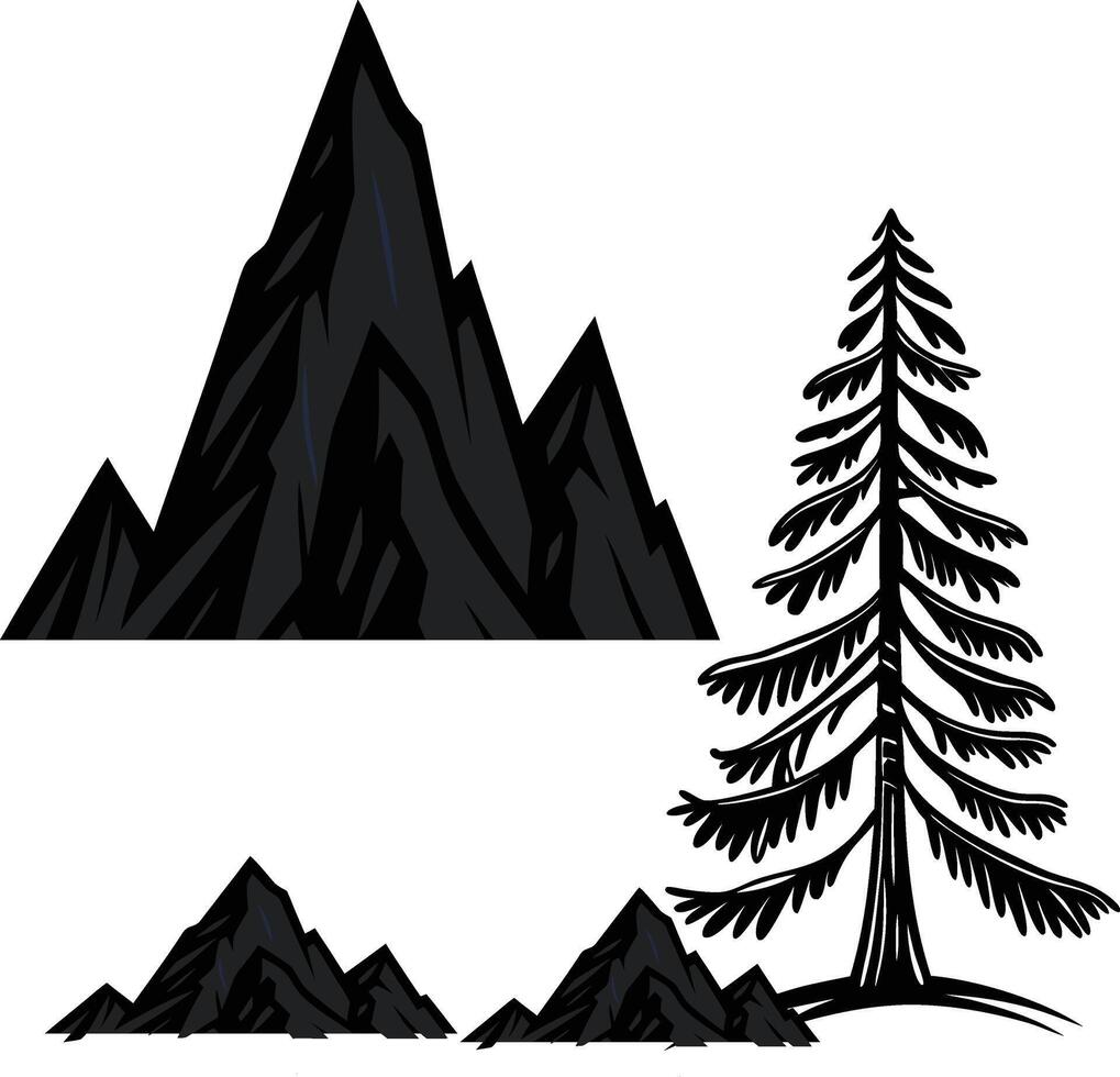 Monochrome Mountains and Pine Tree vector