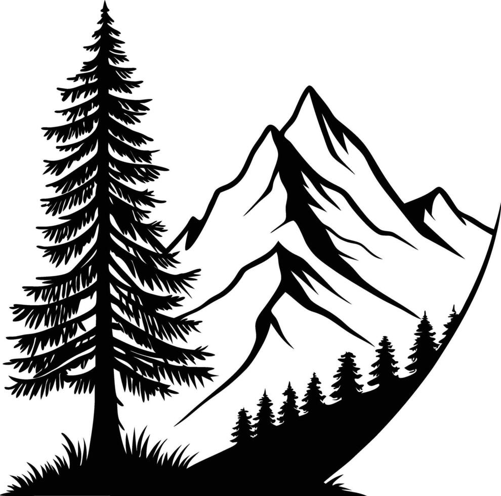 Mountain and Pine Tree Silhouette vector