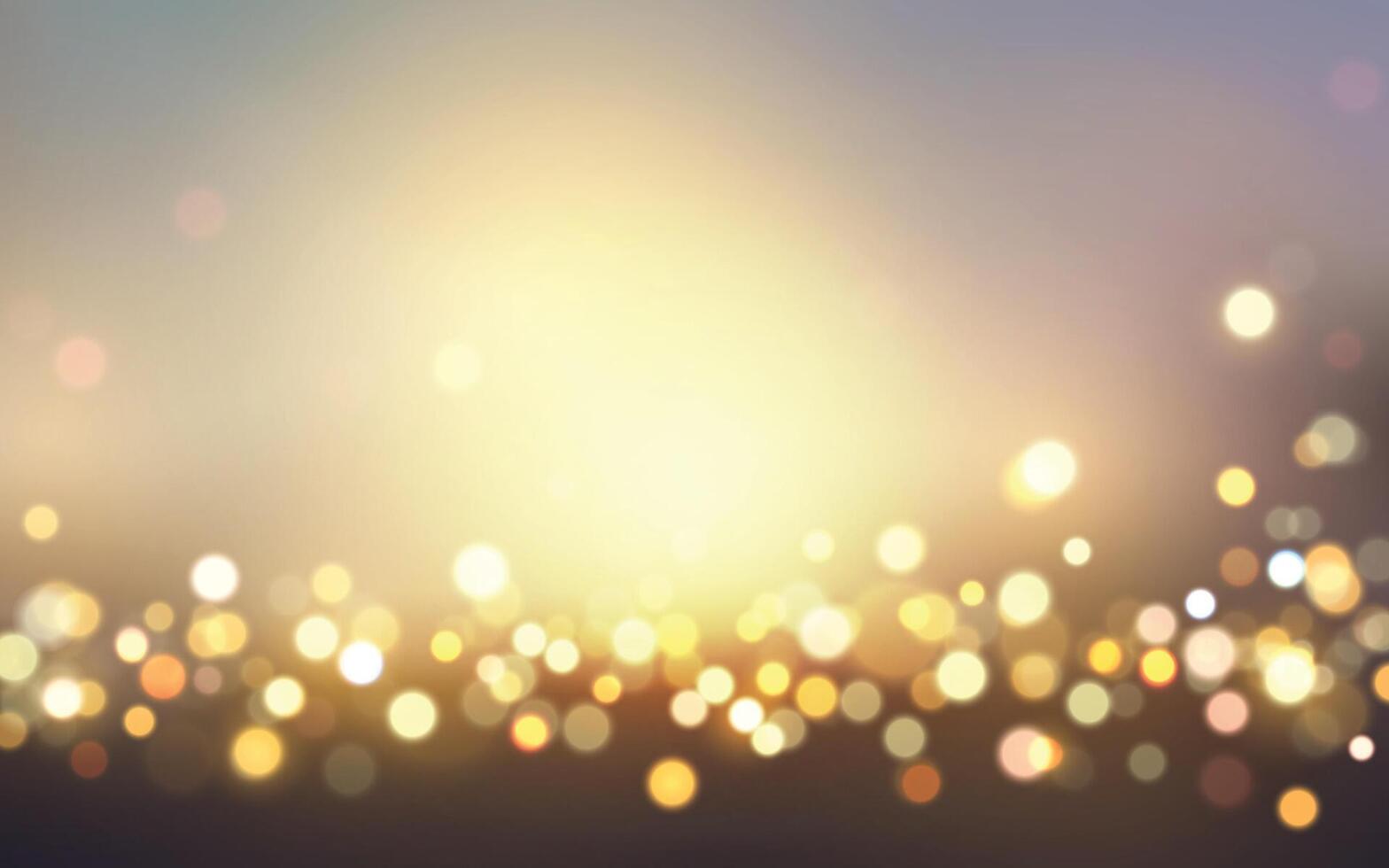 Soft Glowing Lights Bokeh with Warm Sunset TonesElegant blur of golden and pastel dots on gradient background, Background decoration vector
