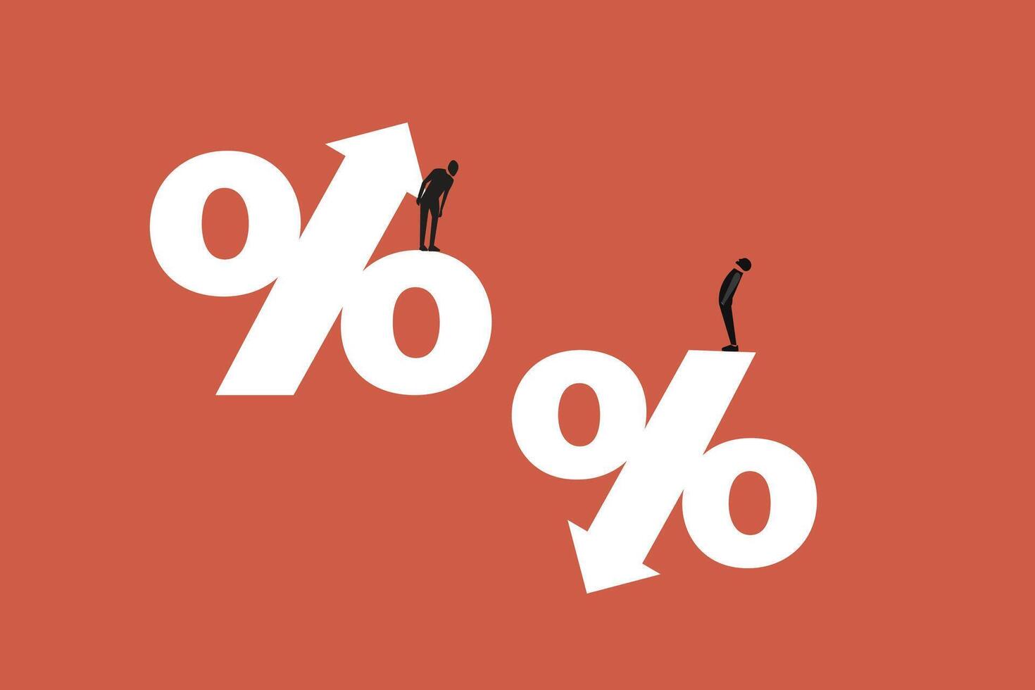 Business people standing on percentage signs. Concept of Growth, Failing, Risk, Successful vector