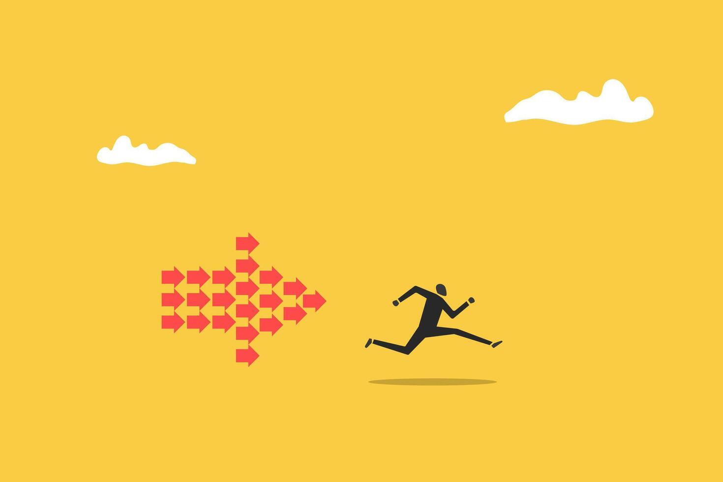 Businessman running forward with arrow. concept of Moving forward, success, ambition, motivation, target vector
