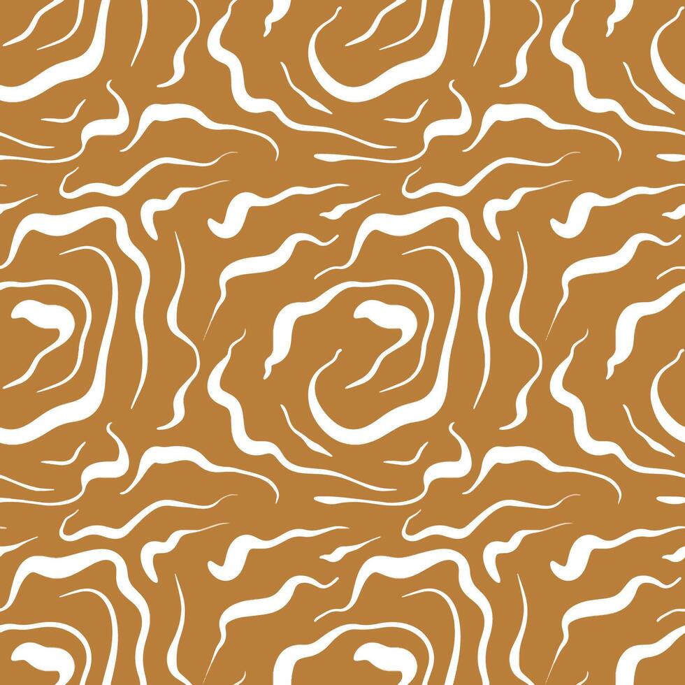 Abstract seamless pattern featuring flowing white shapes on a warm brown background vector
