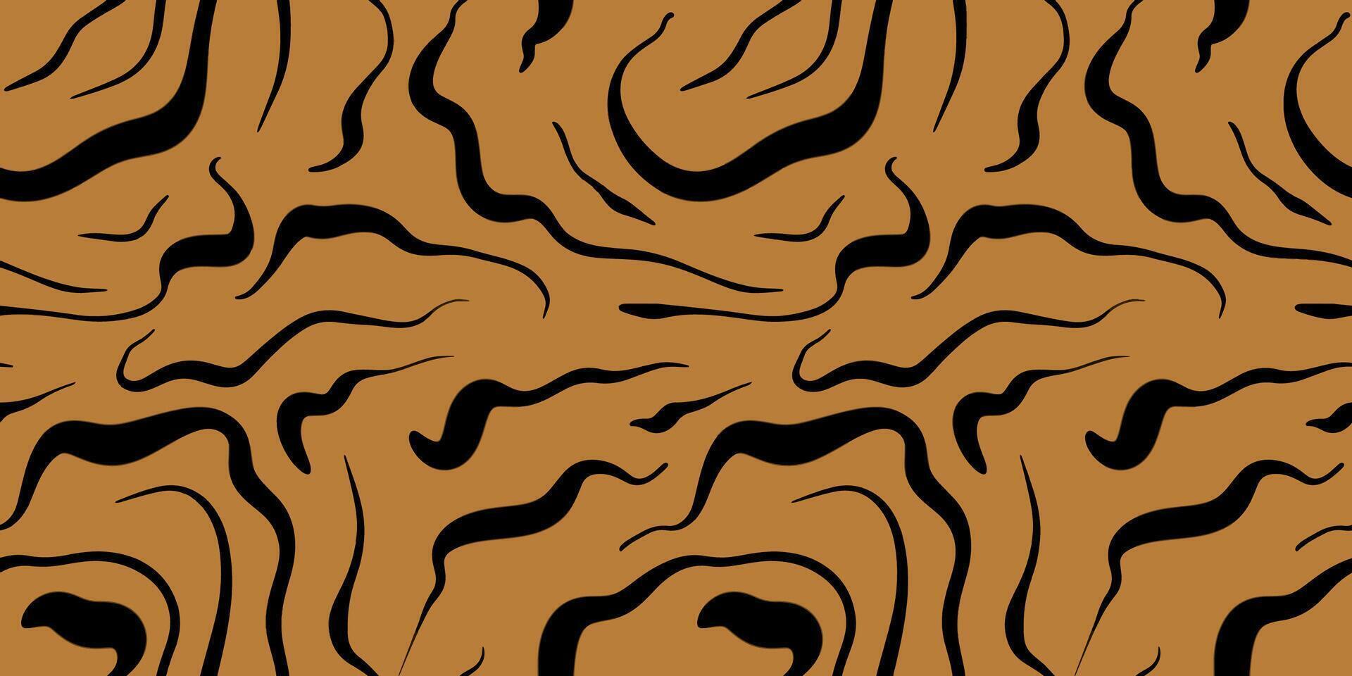 Abstract seamless pattern featuring flowing black lines on a warm brown background vector