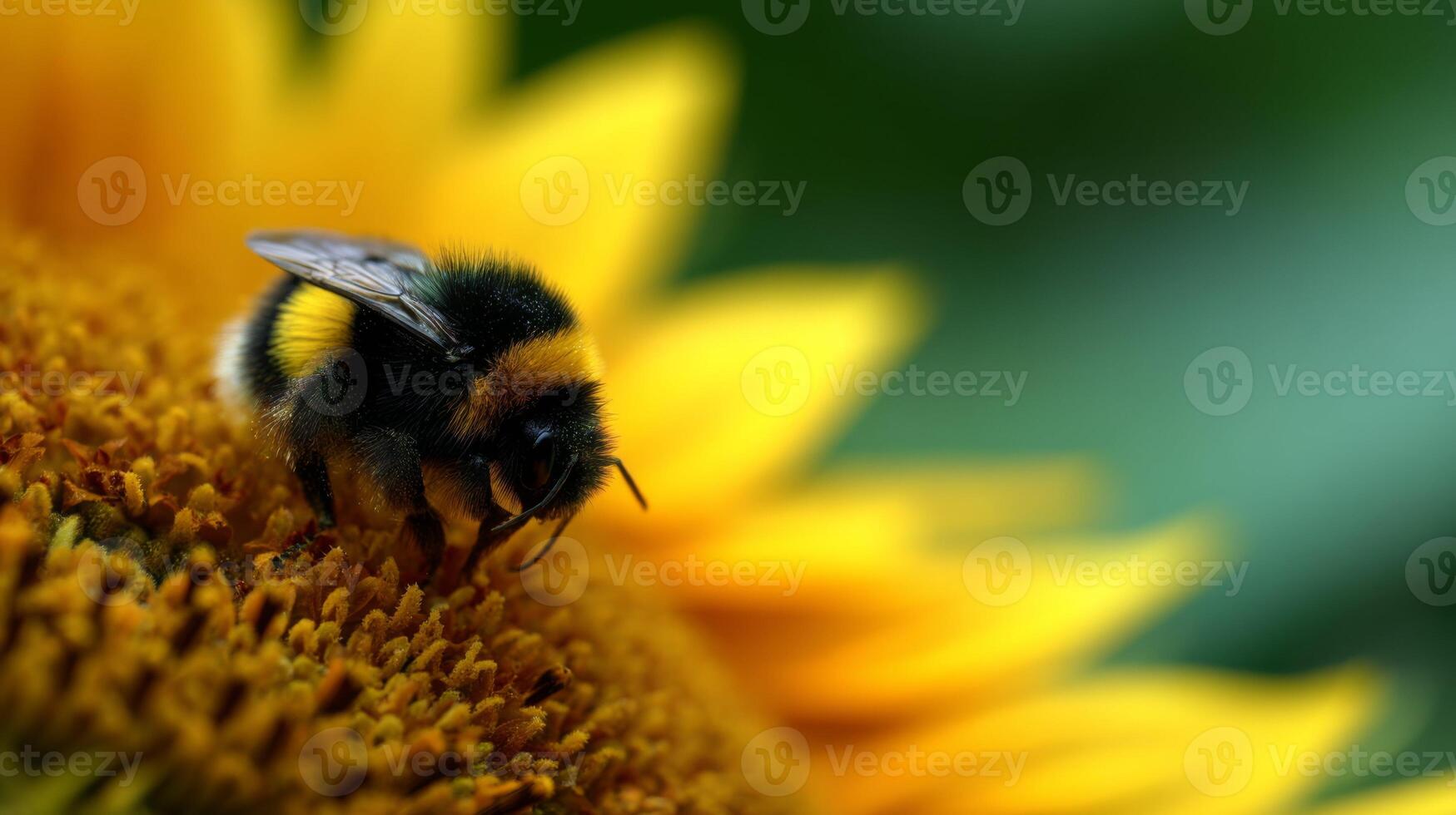 Close-Up of Bumblebee on Vibrant Sunflower Petals in a Bright Natural Environment photo
