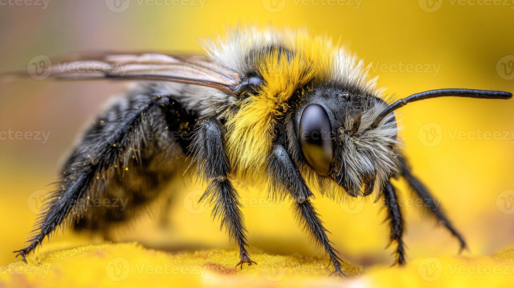 Close-up of a Bumblebee on Vibrant Yellow Flower Petals with Detailed Focus on Insects and Nature Colors photo