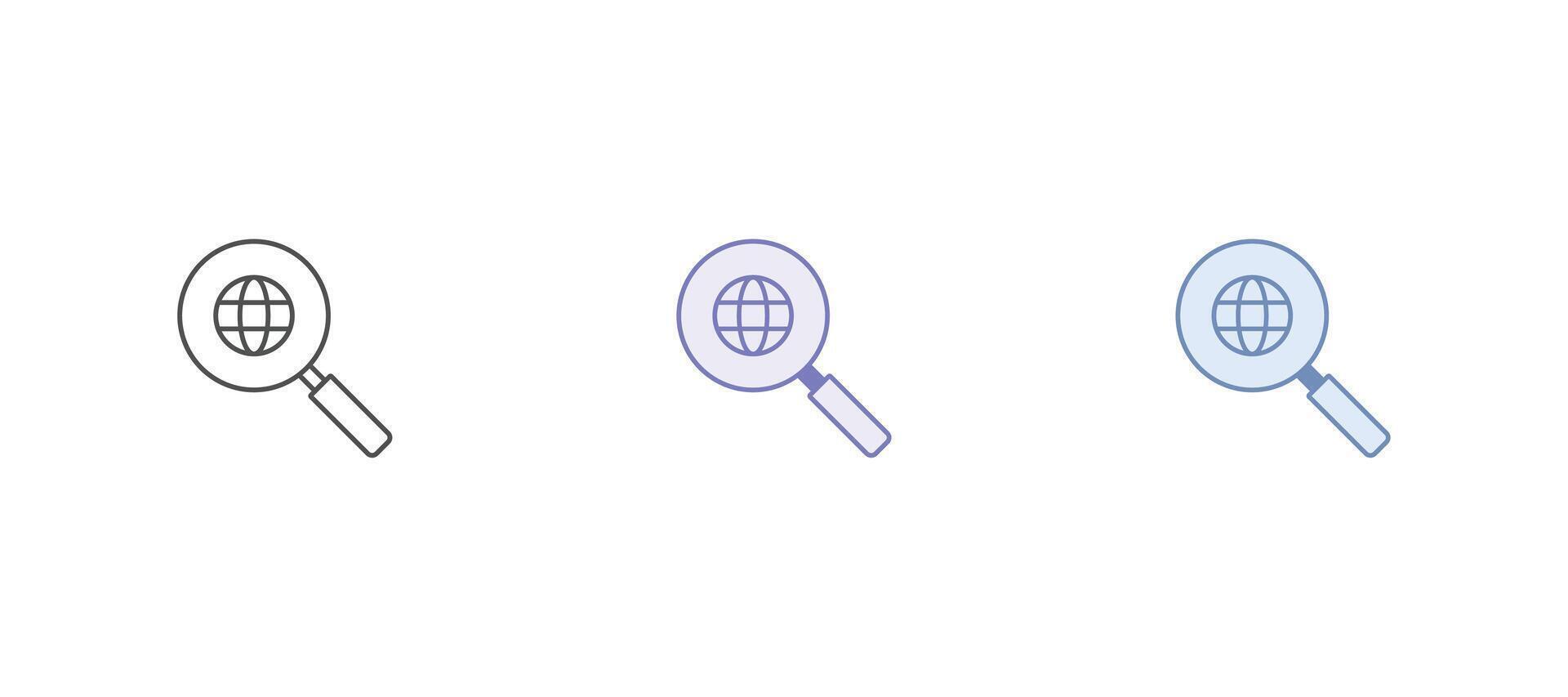 Search icon set. Containing magnifying glass, find, research, SEO and investigate icons. Solid icon collection. vector