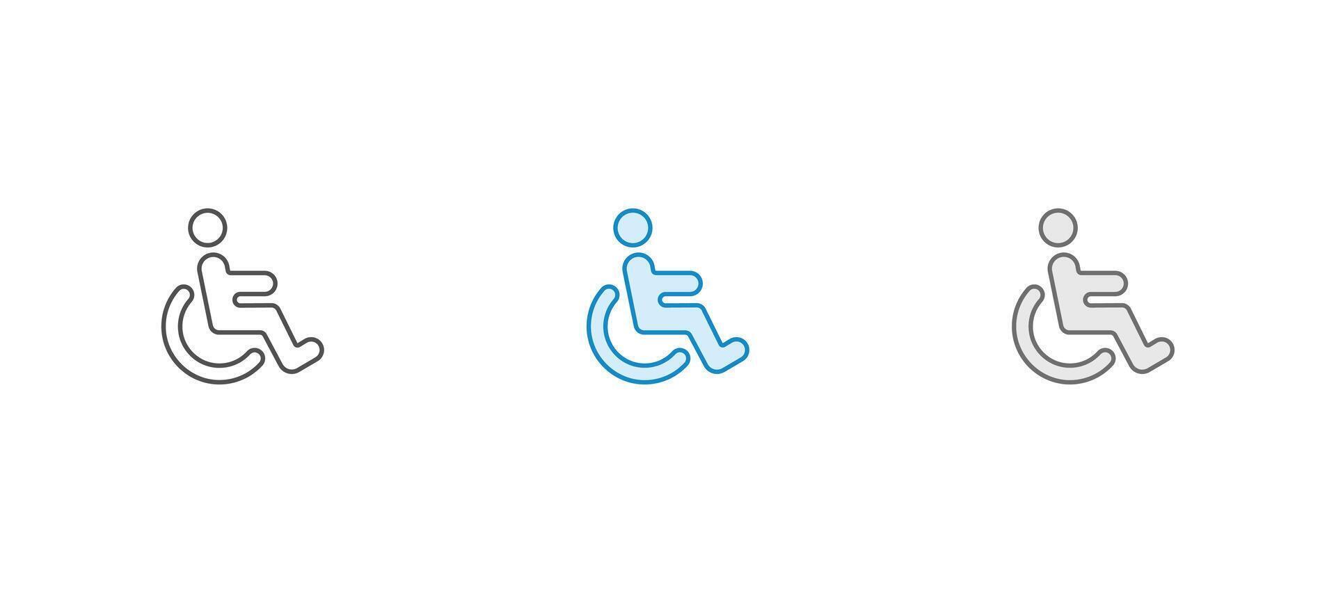 Disabled icons, Wheelchair symbols, handicapped access signs set. Wheelchair, handicapped access sign or symbols. Disabled handicap icons. Wheelchair icon symbol set vector