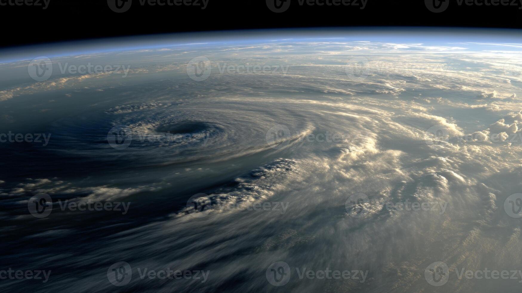Majestic View of a Powerful Cyclone Swirling Over Earth's Atmosphere from Space with Dramatic Cloud Patterns photo