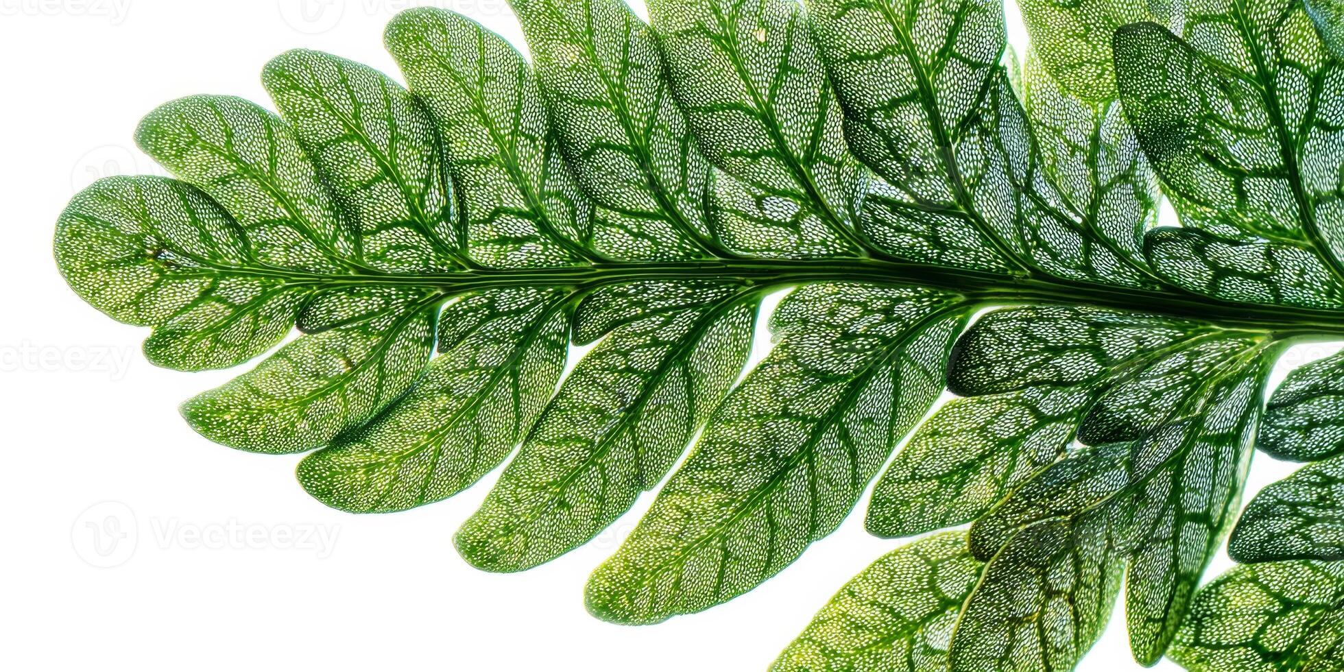 Intricate Green Leaf with Detailed Veins and Texture on White Background for Nature and Botany Concepts photo