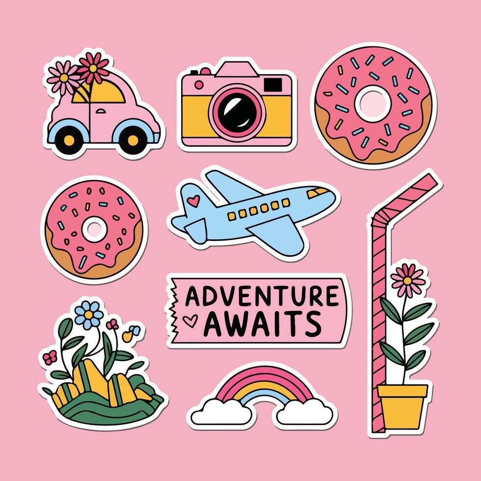 a set of stickers with the words adventure awaits vector