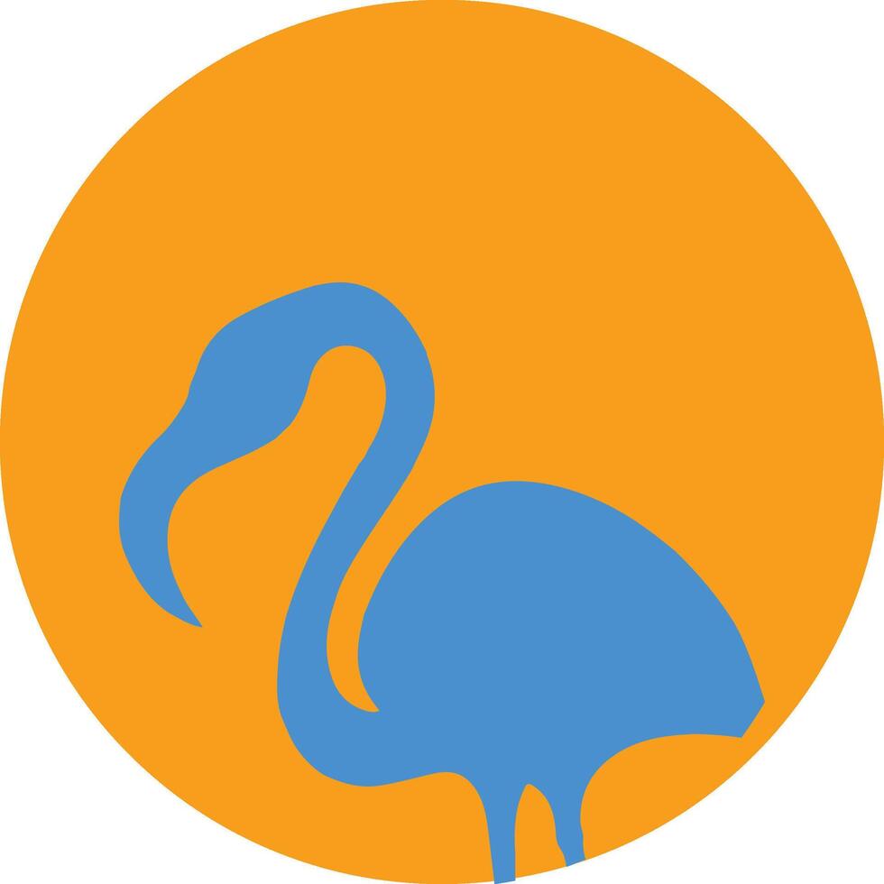 A blue and orange flamingo is shown in an orange circle vector