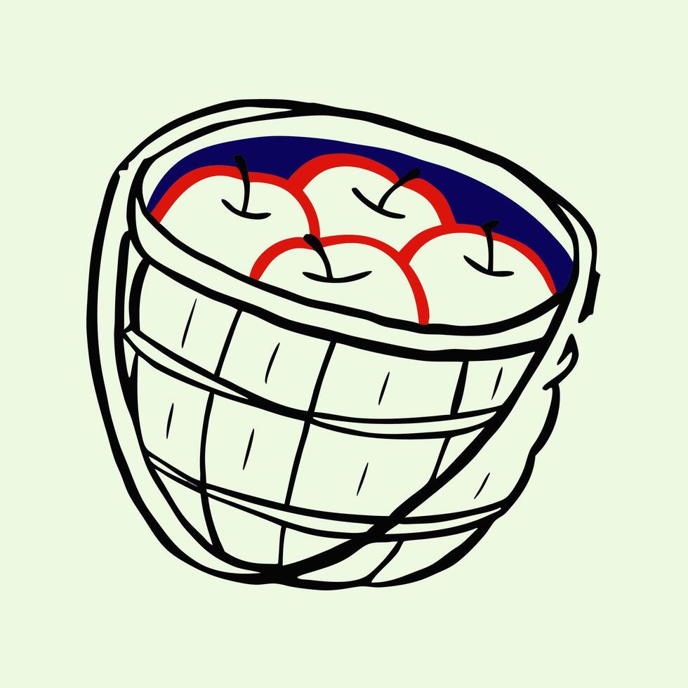 Hand drawn Basket of Red Apples, Fall Harvest Illustration vector