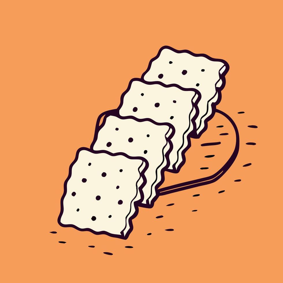 Four Crackers on a Serving Tray Simple Snack Illustration vector