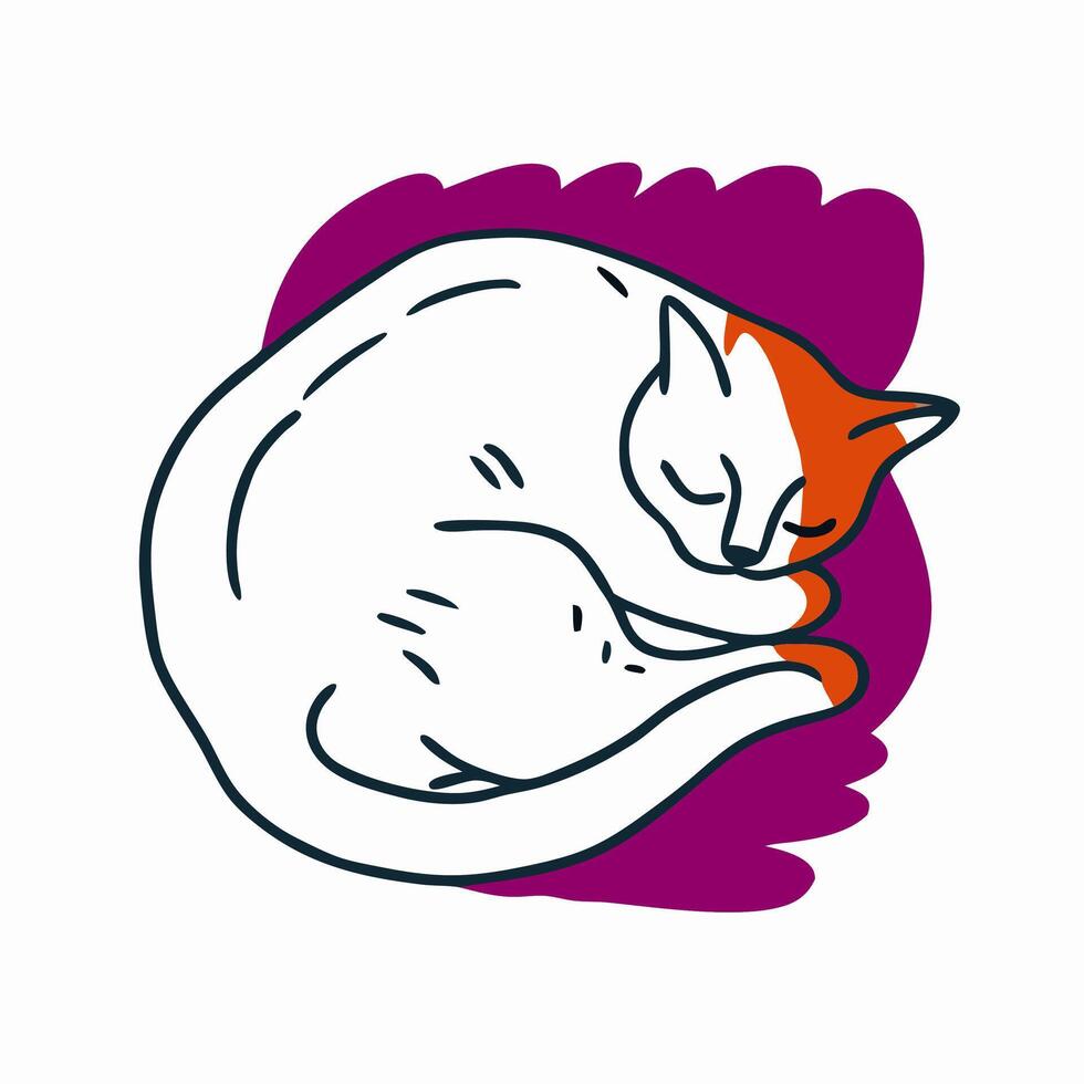 Cute Orange and White Cat Sleeping Curled Up vector