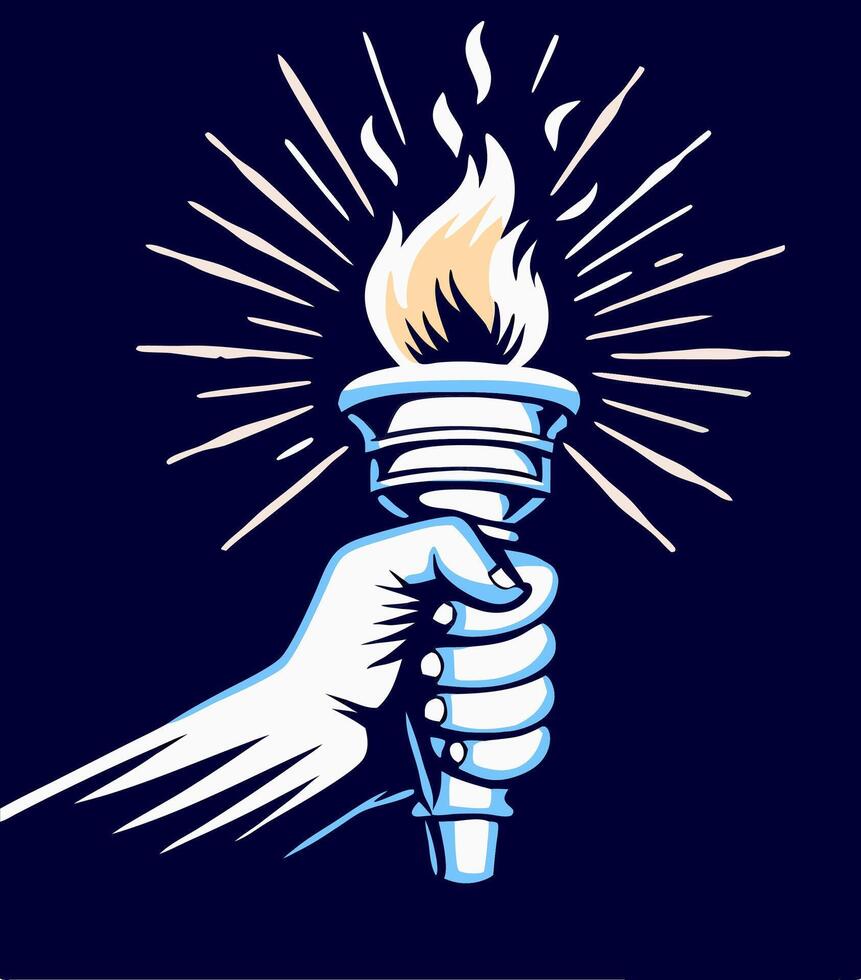 Hand Holding Flaming Torch, Liberty, Freedom, Graphic vector